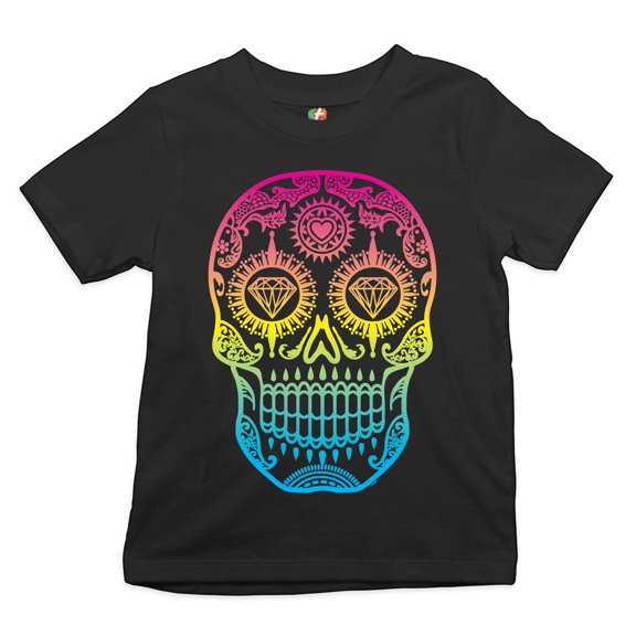 Tee Hunt Sugar Skull Calavera Diamond Eyes Youth T-Shirt Day of the Dead Kids, Black, X-Large