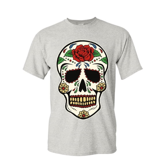 Tee Hunt Sugar Skull Calavera T-Shirt Dia de Los Muertos Day of The Dead Mens Shirt, Ash Gray, Small