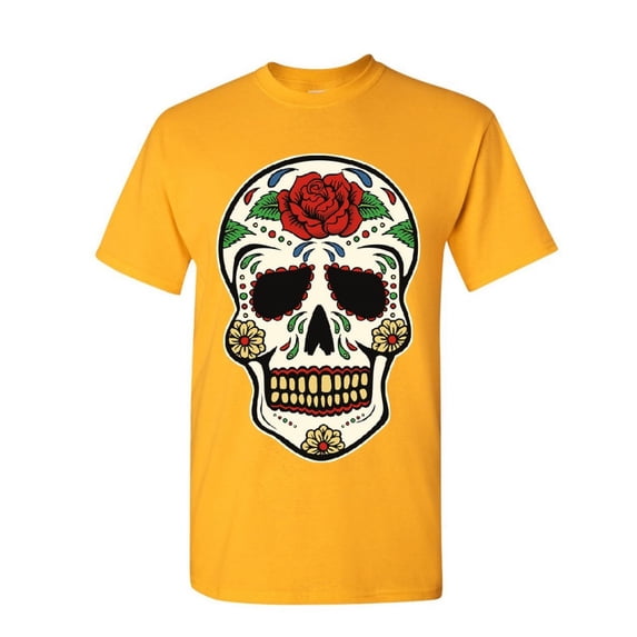 Tee Hunt Sugar Skull Calavera T-Shirt Dia de Los Muertos Day of The Dead Mens Shirt, Yellow, XX-Large