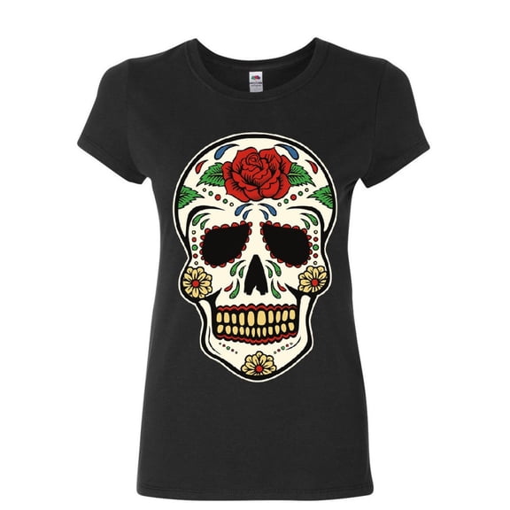 Tee Hunt Sugar Skull Calavera Women's T-Shirt Dia de Los Muertos Day of The Dead Shirt