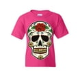 thumbnail image 1 of Tee Hunt Sugar Skull Calavera Youth T-Shirt Dia de Los Muertos Day of The Dead Kids Tee, Pink, Medium, 1 of 5