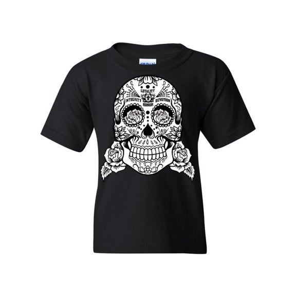 Tee Hunt Sugar Skull Youth T-Shirt Loyalty Integrity Devotion Honor