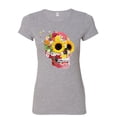 thumbnail image 1 of Tee Hunt Sunflowers Sugar Skull Women's T-Shirt Day of the Dead Calavera Mexico Shirt, Gray, 3X-Large, 1 of 5