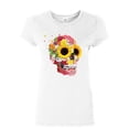 thumbnail image 1 of Tee Hunt Sunflowers Sugar Skull Women's T-Shirt Day of the Dead Calavera Mexico Shirt, White, Large, 1 of 5