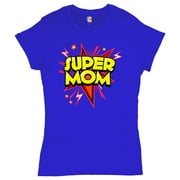 Tee Hunt Super Mom T-Shrit Mother's Day Funny Parody Superhero Blessed Mama Women's T-Shirt Tee, Blue, Medium