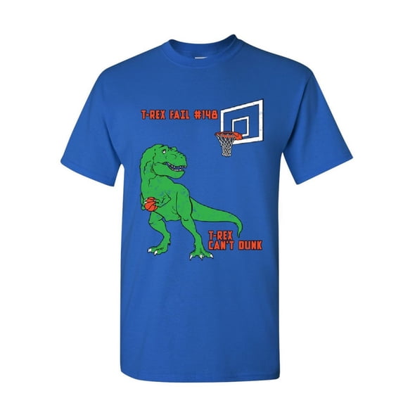 Tee Hunt T-Rex Can't Dunk Funny T-Shirt Basketball Tyrannosaurus Fail Mens, Blue, 3X-Large