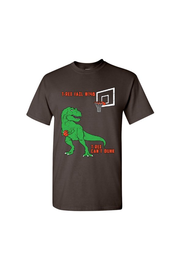 T-Rex Can't Dunk Funny T-Shirt Basketball Tyrannosaurus Fail Mens, Brown, Medium