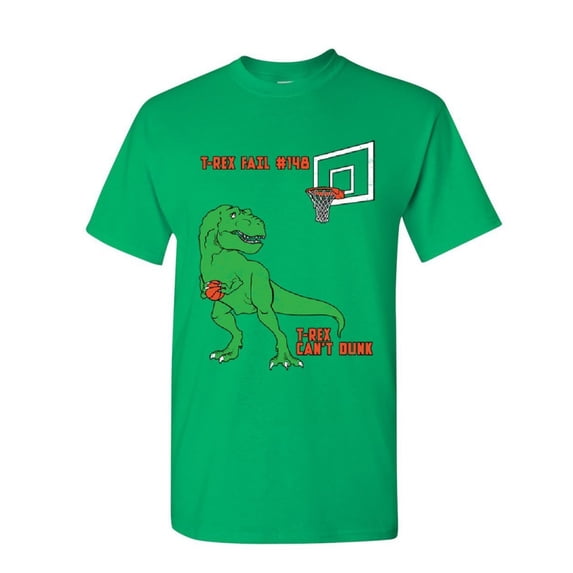 Tee Hunt T-Rex Can't Dunk Funny T-Shirt Basketball Tyrannosaurus Fail Mens, Green, X-Large