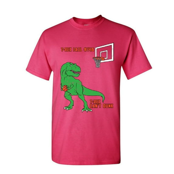 Tee Hunt T-Rex Can't Dunk Funny T-Shirt Basketball Tyrannosaurus Fail Mens, Hot Pink, Small