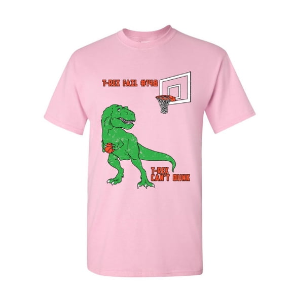 Tee Hunt T-Rex Can't Dunk Funny T-Shirt Basketball Tyrannosaurus Fail Mens, Light Pink, Small