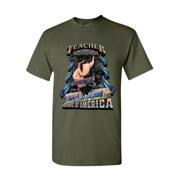 Tee Hunt Teacher Backbone of America T-Shirt School Professor Education Mens Shirt, Military Green, Small