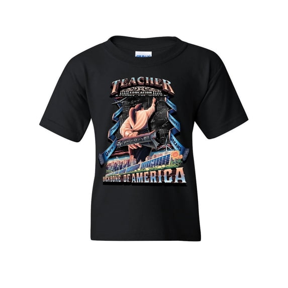 Tee Hunt Teacher Backbone of America Youth T-Shirt School Professor Education Kids Tee, Black, X-Large
