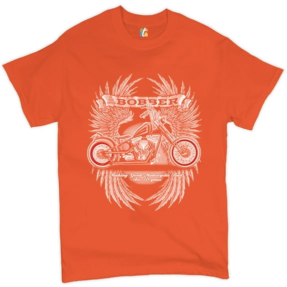 Tee Hunt The Great American Bobber T-Shirt Motorcycle Enthusiast Biker Men's Tee, Orange, Medium