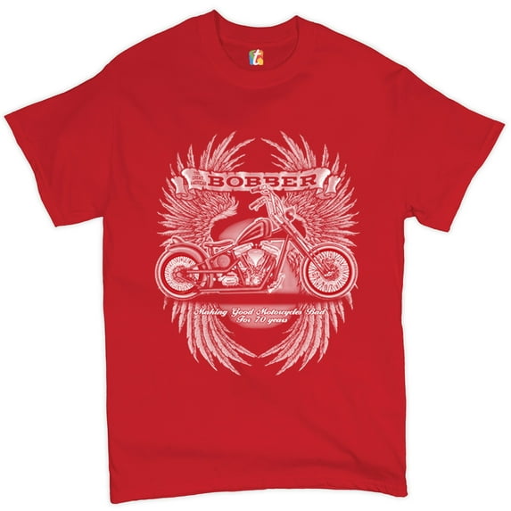 Tee Hunt The Great American Bobber T-Shirt Motorcycle Enthusiast Biker Men's Tee, Red, Medium