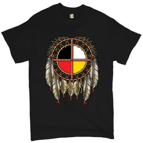Tee Hunt The Medicine Wheel Dreamcatcher T-Shirt Native American Symbol Men's Tee, Black, X-Large