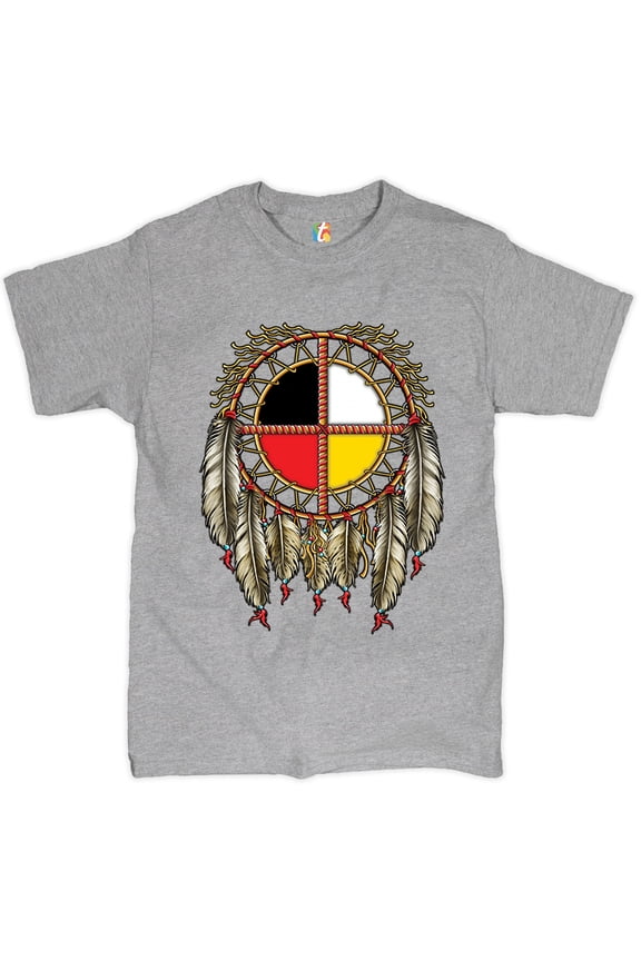 The Medicine Wheel Dreamcatcher T-Shirt Native American Symbol Men's Tee, Gray, Medium