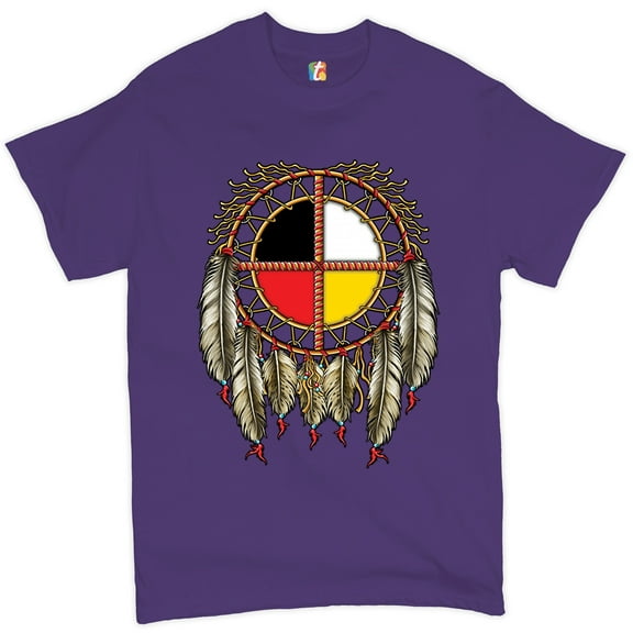 Tee Hunt The Medicine Wheel Dreamcatcher T-Shirt Native American Symbol Men's Tee, Purple, X-Large
