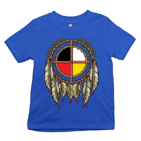 Tee Hunt The Medicine Wheel Dreamcatcher Youth T-Shirt Native American Symbol Kids, Blue, Medium