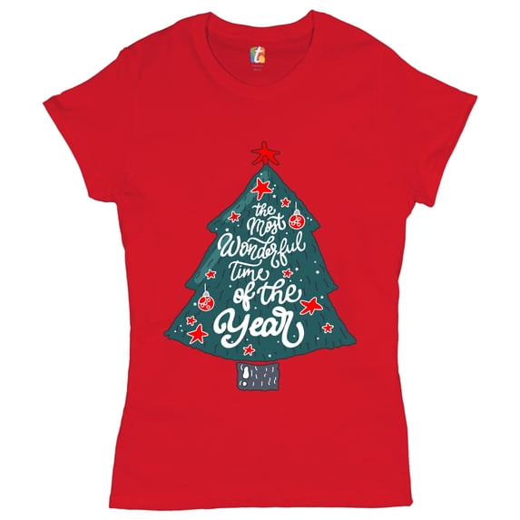 Tee Hunt The Most Wonderful Time of The Year T-Shirt Christmas Tree Xmas Women's T-Shirt Tee