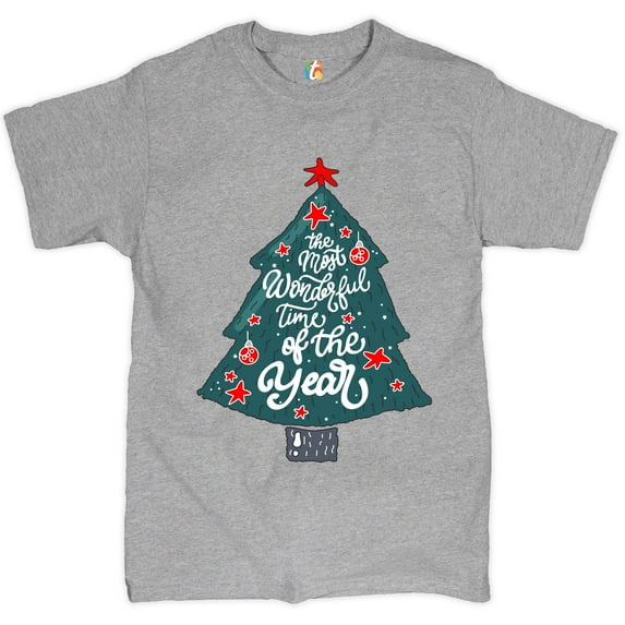 Tee Hunt The Most Wonderful Time of the Year T-shirt Christmas Tree Xmas Men's Tee, Gray, Medium
