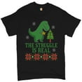 thumbnail image 1 of Tee Hunt The Struggle is Real T-Shirt Funny T-Rex Ugly Sweater Christmas Men's Tee, Black, 4X-Large, 1 of 5