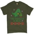 thumbnail image 1 of Tee Hunt The Struggle is Real T-Shirt Funny T-Rex Ugly Sweater Christmas Men's Tee, Military Green, 5X-Large, 1 of 5