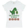 thumbnail image 1 of Tee Hunt The Struggle is Real T-Shirt Funny T-Rex Ugly Sweater Christmas Women's T-Shirt Tee, White, Small, 1 of 5