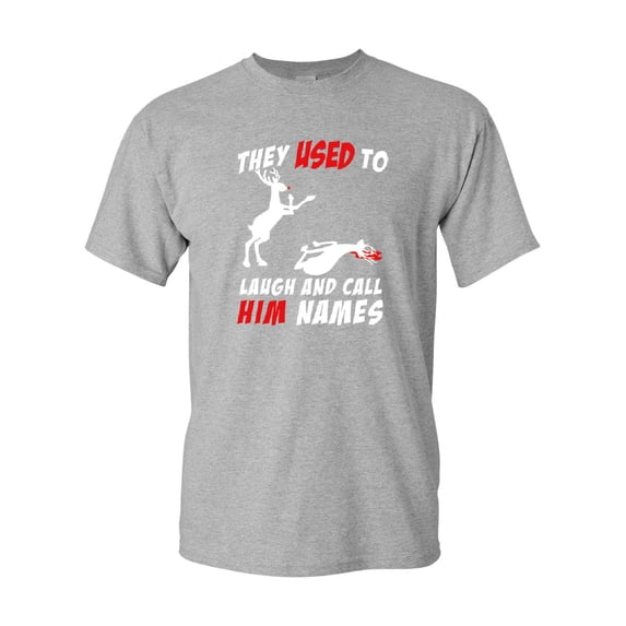 Tee Hunt They Used to Laugh and Call Him Names T-Shirt Funny Rudolph Xmas, Gray, 5X-Large
