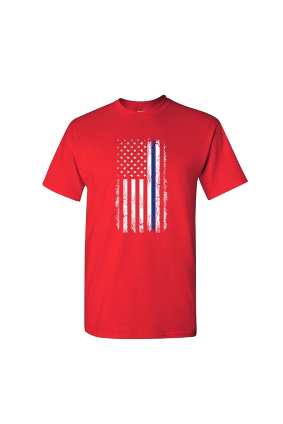 Thin Line American Flag T-Shirt Stars and Stripes Police Mens Shirt, Red, X-Large