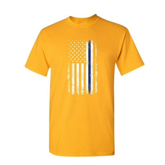 Tee Hunt Thin Line American Flag T-Shirt Stars and Stripes Police Mens Shirt, Yellow, Medium