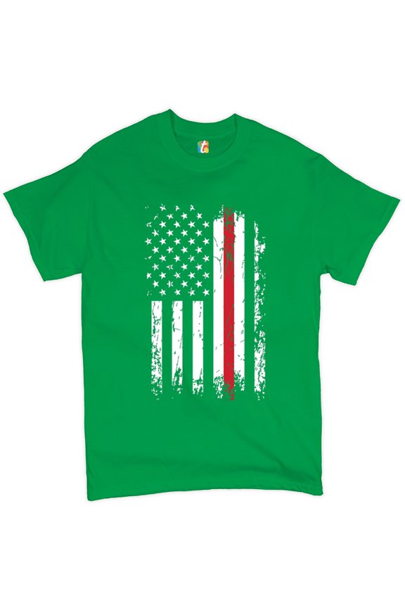 Thin Line T-Shirt American Flag Firefighter Fire Department Men's Tee, Green, Medium