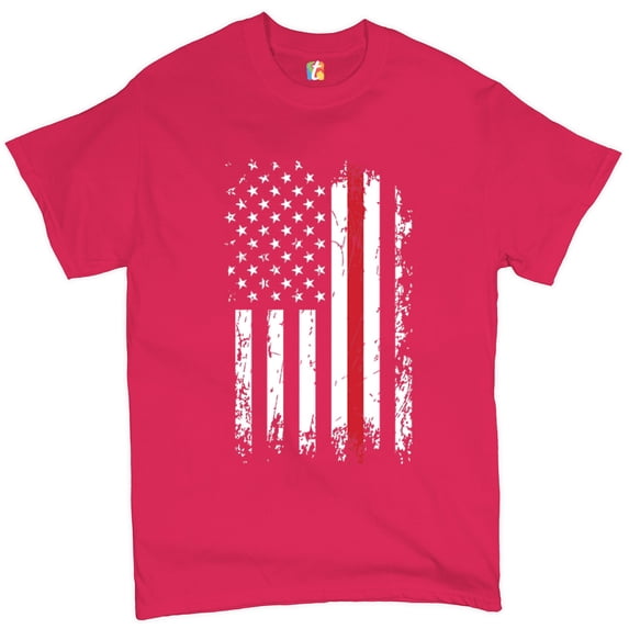 Tee Hunt Thin Line T-Shirt American Flag Firefighter Fire Department Men's Tee, Hot Pink, 4X-Large