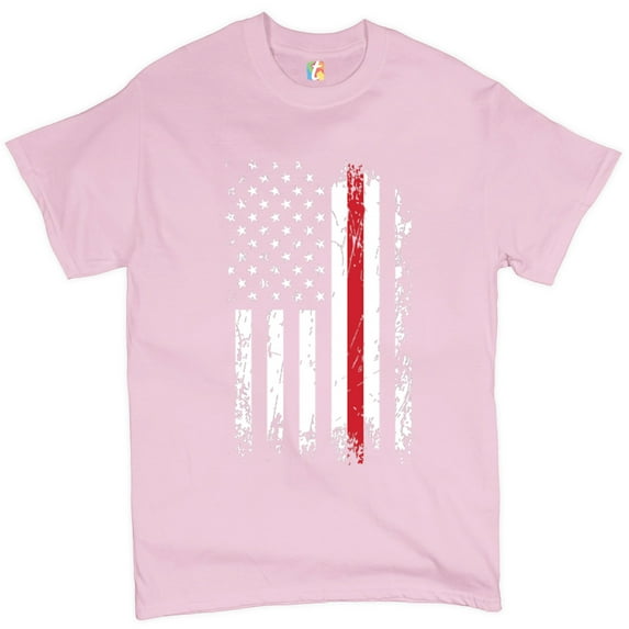 Tee Hunt Thin Line T-Shirt American Flag Firefighter Fire Department Men's Tee, Light Pink, 3X-Large