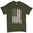 thumbnail image 1 of Tee Hunt Thin Line T-Shirt American Flag Firefighter Fire Department Men's Tee, Military Green, Small, 1 of 5