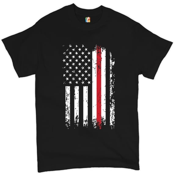 Tee Hunt Thin Line T-Shirt American Flag Firefighter Fire Department Men's Tee