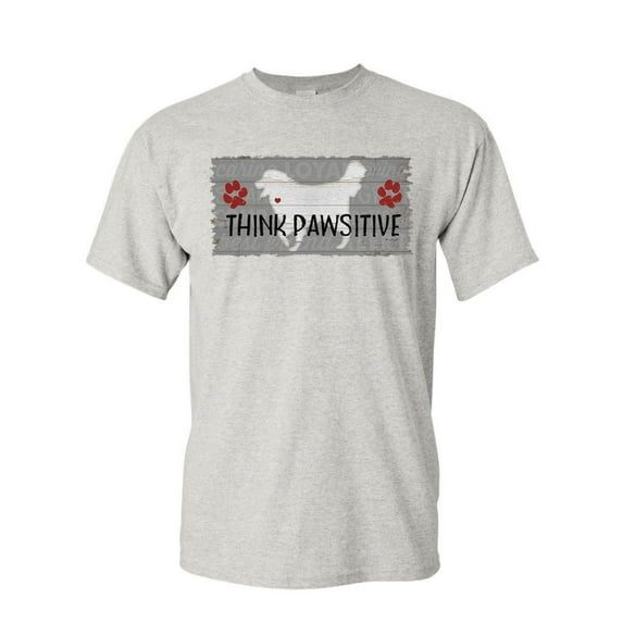 Tee Hunt Think Pawsitive T-Shirt Dog Rescue Breed Retriever Pet Friend Mens Shirt, Ash Gray, Small