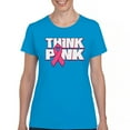 thumbnail image 1 of Tee Hunt Think Pink T-Shrit Breast Cancer Awareness Pink Ribbon Women's T-Shirt Tee, Light Blue, X-Large, 1 of 5