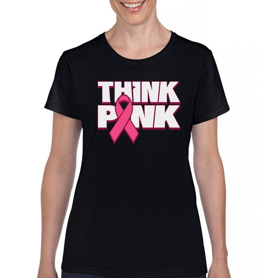 Tee Hunt Think Pink T-Shrit Breast Cancer Awareness Pink Ribbon Women's T-Shirt Tee