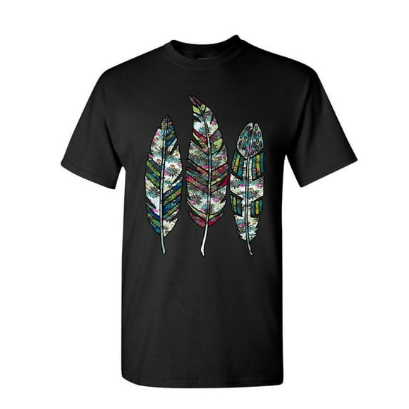 Tee Hunt Three Feathers T-Shirt Cute Nature Wildlife Ornament Colorful Mens Shirt, Black, 5X-Large