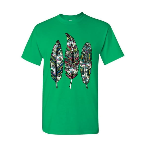 Tee Hunt Three Feathers T-Shirt Cute Nature Wildlife Ornament Colorful Mens Shirt, Green, Small
