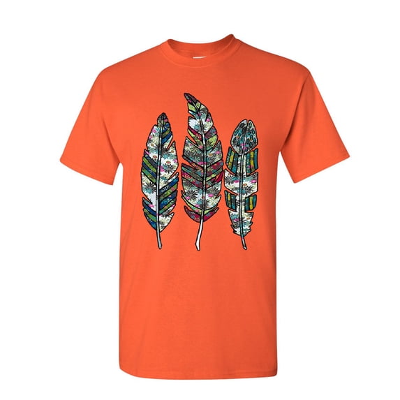 Tee Hunt Three Feathers T-Shirt Cute Nature Wildlife Ornament Colorful Mens Shirt, Orange, 4X-Large
