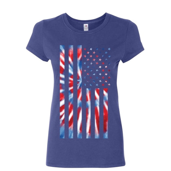 Tee Hunt Tie-Dye American Flag Women's T-Shirt 4th of July Stars and Stripes, Blue, X-Large