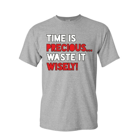Tee Hunt Time is Precious Waste it Wisely T-Shirt College Humor Lazy Fun Mens Shirt, Gray, 4X-Large