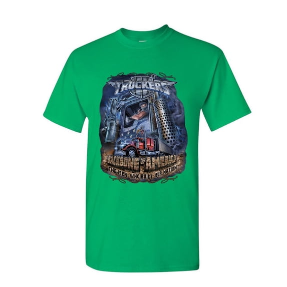 Tee Hunt Truckers Backbone of America T-Shirt Truck Driver Hauler Diesel Mens Shirt, Green, 4X-Large