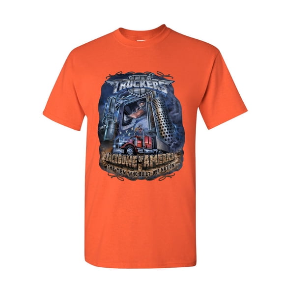 Tee Hunt Truckers Backbone of America T-Shirt Truck Driver Hauler Diesel Mens Shirt, Orange, Small