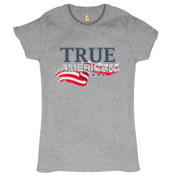 Tee Hunt True American T-Shirt Stars and Stripes Independence Day July 4th Women's T-Shirt Tee, Gray, Large