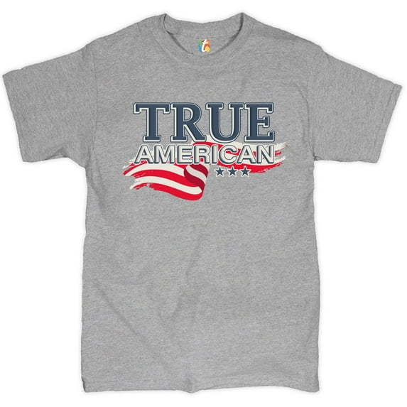 Tee Hunt True American T-shirt Stars and Stripes Independence Day July 4th Men's Tee, Gray, X-Large