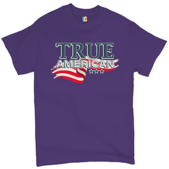 Tee Hunt True American T-shirt Stars and Stripes Independence Day July 4th Men's Tee, Purple, XX-Large