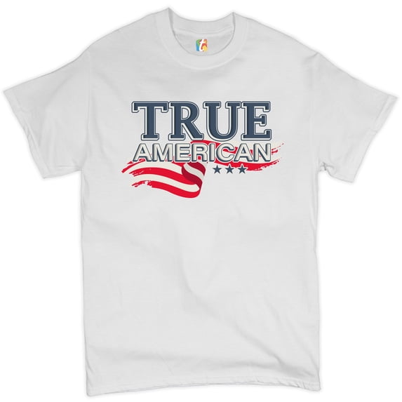 Tee Hunt True American T-shirt Stars and Stripes Independence Day July 4th Men's Tee, White, Large