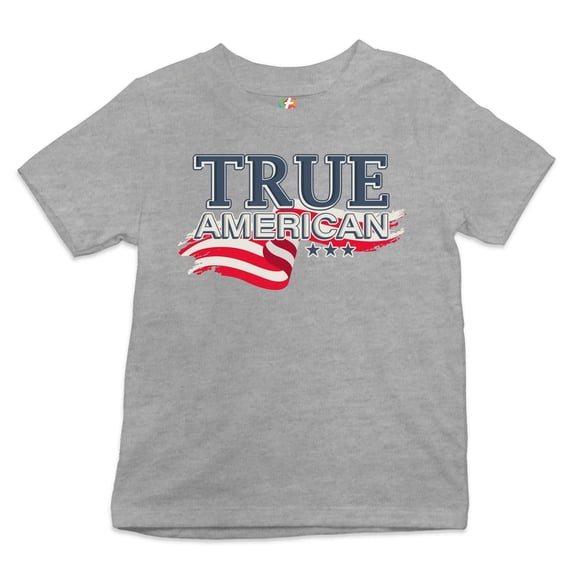 Tee Hunt True American Youth T-Shirt Stars and Stripes Independence Day July 4th Kids, Gray, Medium